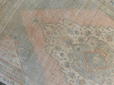 Medium blue/green Sivas Turkish Rug with close up of Medallion.