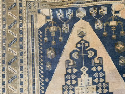 End of a blue & green extra large Sivas Turkish Rug.