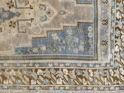 Corner of a blue & green extra large Sivas Turkish Rug.