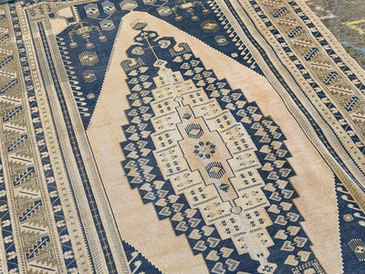 Central large medallion and motifs on a blue & green extra large Sivas Turkish Rug.