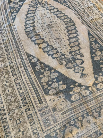 Side angle of extra large brown & grey Sivas Turkish rug.