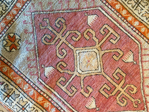 114×57 “DIMLY LIT-S” ViNTAGE TURKiSH RUG red-orange-small-yuntdag-